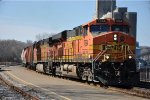 Grain train rolls east through the station